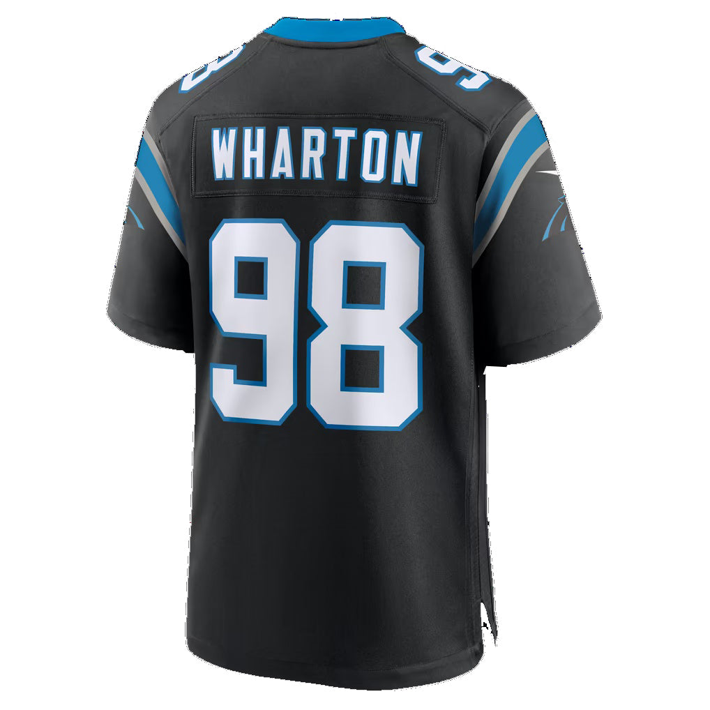 C.Panthers #98 Tershawn Wharton Black Team Game Football jersey Fedasgoge