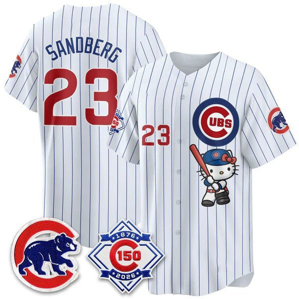 Chicago Cubs #23 Ryne Sandberg Pinstripe White Fedasgoge Meow KT All Stitched Jersey