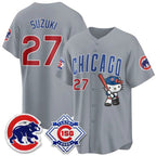 Chicago Cubs #27 Seiya Suzuki Gray Fedasgoge Meow KT All Stitched Jersey