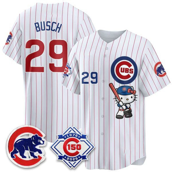 Chicago Cubs #29 Michael Busch Pinstripe Pink Fedasgoge Meow KT All Stitched Jersey
