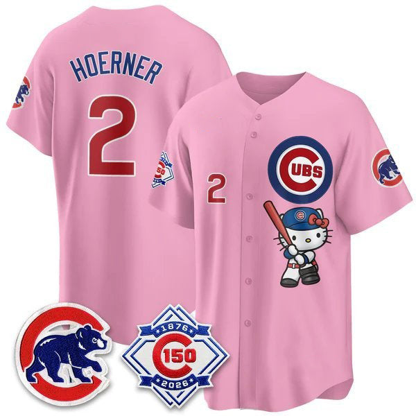 Chicago Cubs #2 Nico Hoerner Pink Fedasgoge Meow KT All Stitched Jersey