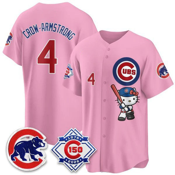 Chicago Cubs #4 Pete Crow-Armstrong Pink Fedasgoge Meow KT All Stitched Jersey