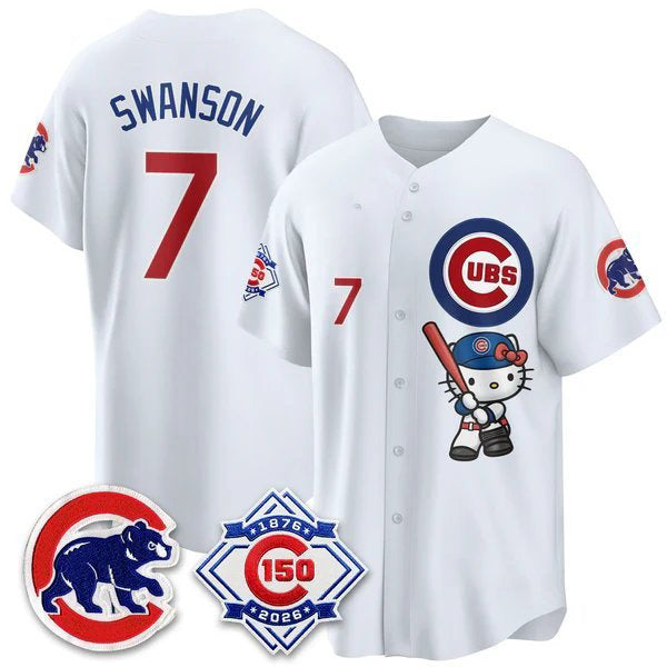 Chicago Cubs #7 Dansby Swanson White Fedasgoge Meow KT All Stitched Jersey