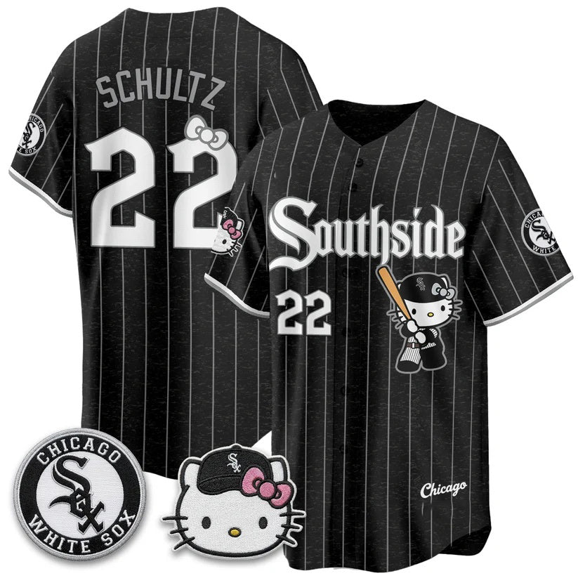 Chicago White Sox #22 Noah Schultz Pinstripe Black Fedasgoge Meow KT Vapor Stitched Jersey