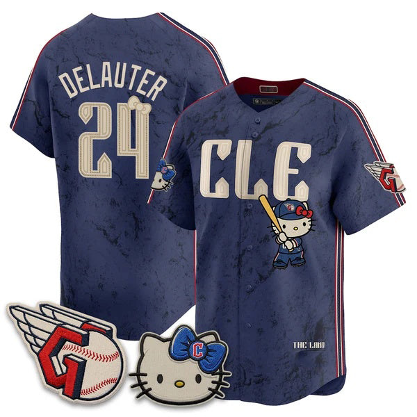 Cleveland Guardians #24 Chase DeLauter Navy Fedasgoge Meow KT Vapor Stitched Jersey