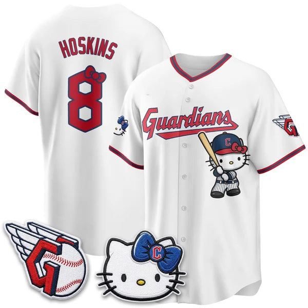 Cleveland Guardians #8 Rhys Hoskins White Fedasgoge Meow KT Vapor Stitched Jersey