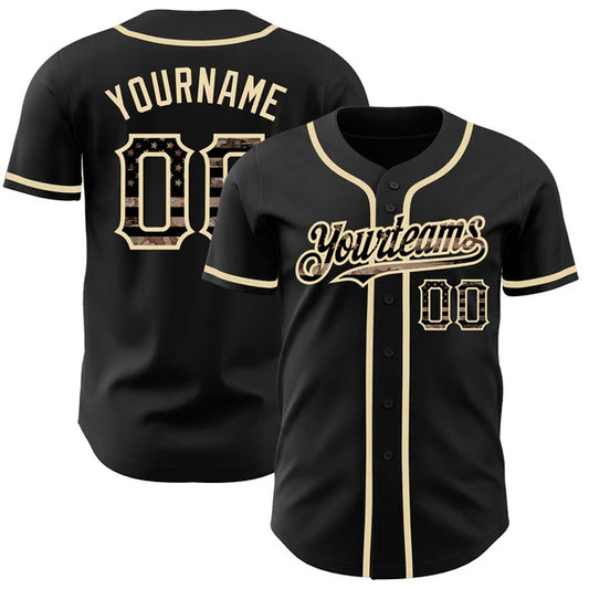 Custom Black Camo Flag-City Cream Authentic Baseball Jersey