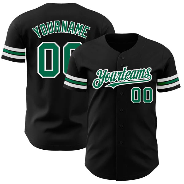 Custom Black Kelly Green-White Authentic Baseball Jersey