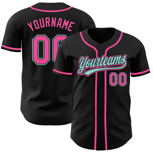 Custom Black Pink-Ice Blue Authentic Baseball Jersey