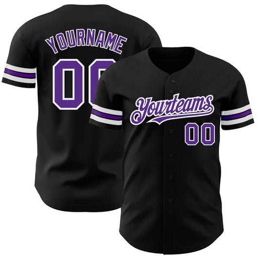 Custom Black Purple-White Authentic Baseball Jersey