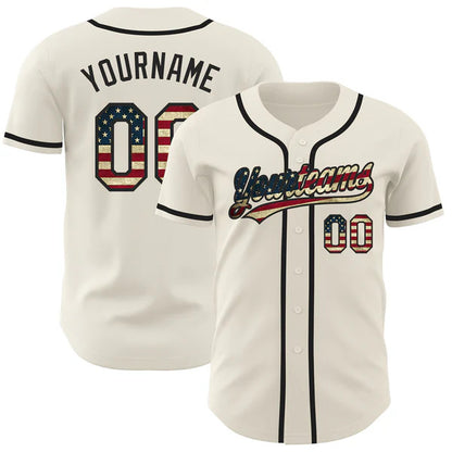 Custom Cream Vintage Flag-Black Authentic Baseball Jersey