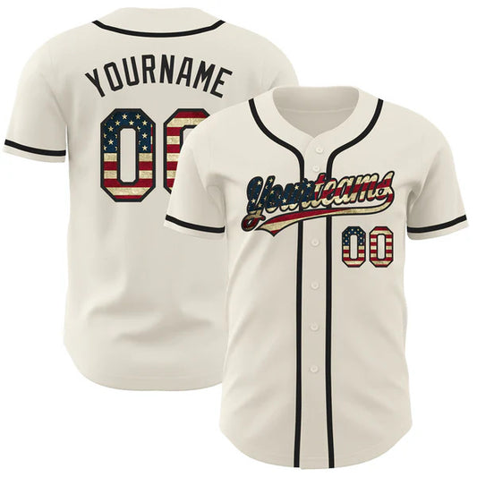 Custom Cream Vintage Flag-Black Authentic Baseball Jersey