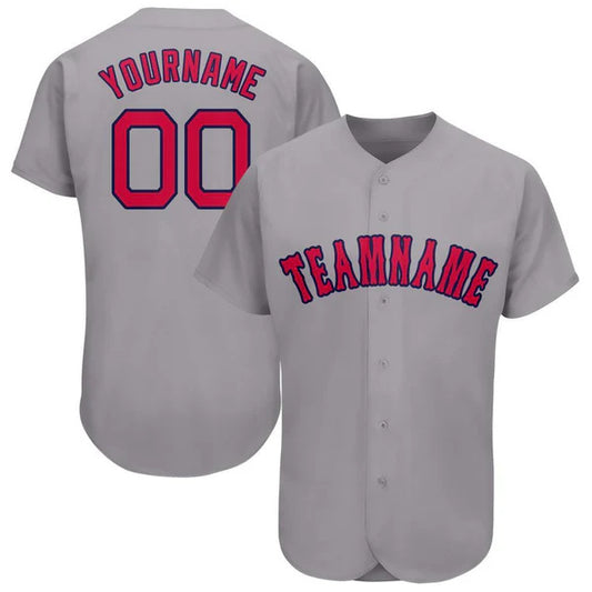 Custom Gray Red-Navy Baseball Jersey