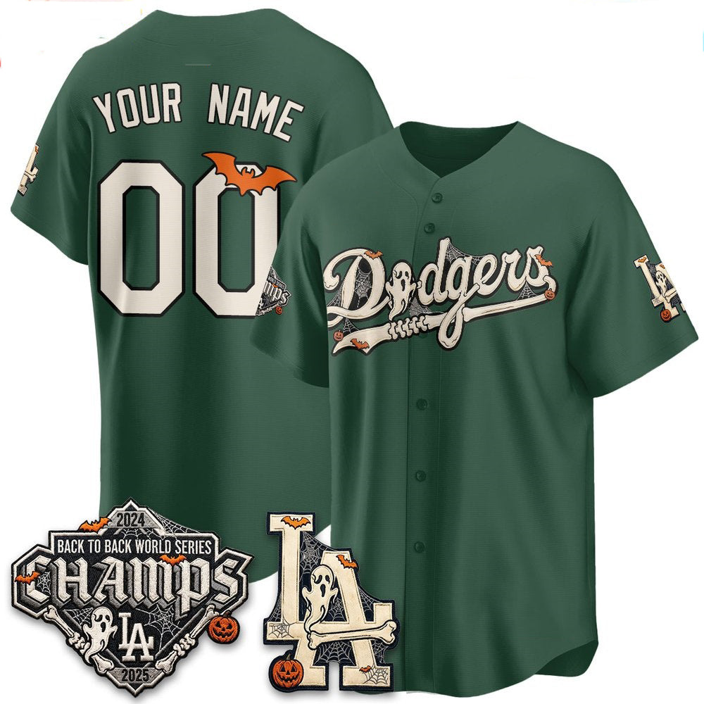 Custom Los Angeles Dodgers Green Halloween 2026 Baseball jersey Fedasgoge