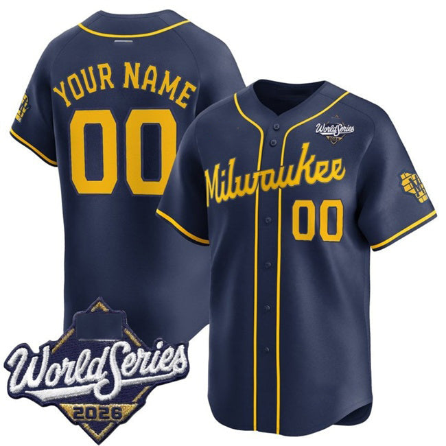 Custom Milwaukee Brewers ACTIVE PLAYER Navy 2026 World Series Alternate Limited Stitched Jersey Fedasgoge