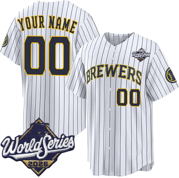 Custom Milwaukee Brewers ACTIVE PLAYER White 2026 World Series Cool Stitched Jersey Fedasgoge