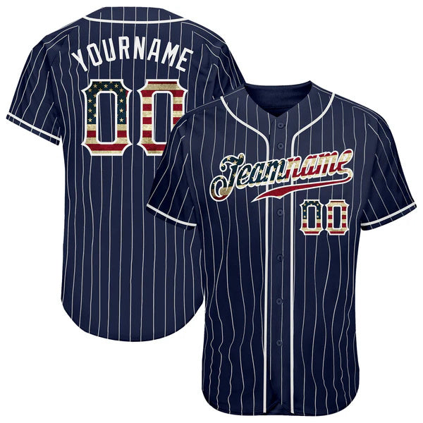 Custom Navy White Pinstripe Vintage Flag-White Authentic Baseball Jersey