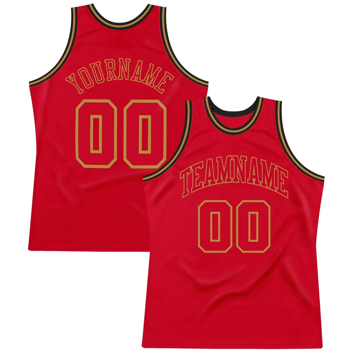 Custom Red White-Gold Authentic Throwback Basketball Jersey