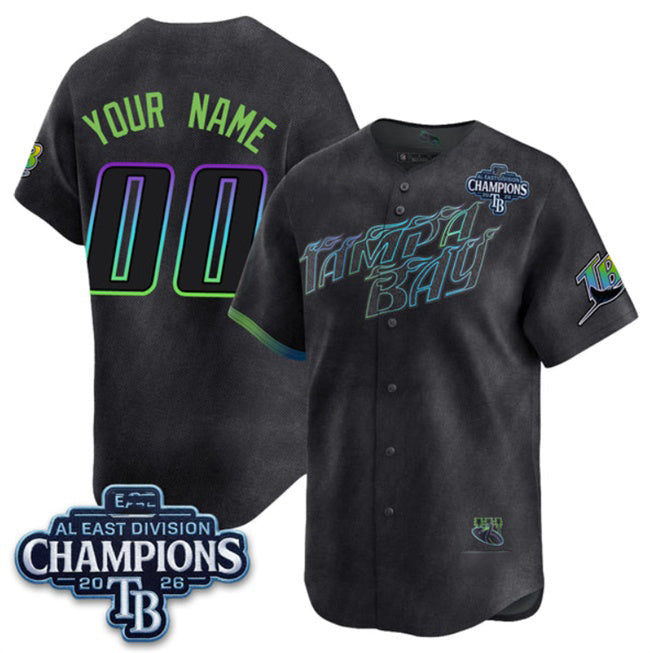 Custom Tampa Bay Rays ACTIVE PLAYER Charcoal 2026 AL East Champions Patch City Connect Limited Stitched Jersey Fedasgoge