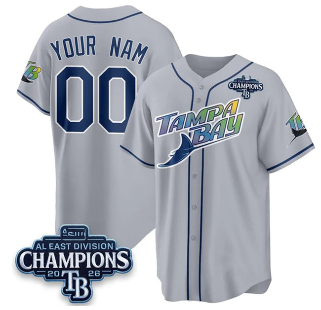 Custom Tampa Bay Rays ACTIVE PLAYER Gray 2026 AL East Champions Patch Limited Stitched Jersey Fedasgoge