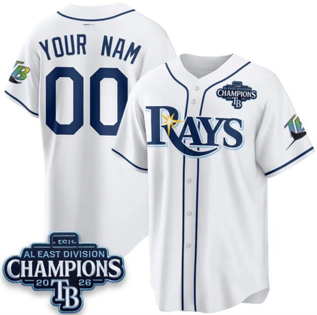 Custom Tampa Bay Rays ACTIVE PLAYER White 2026 AL East Champions Patch Limited Stitched Jersey Fedasgoge