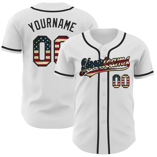 Custom White Vintage Flag-Black Authentic Baseball Jersey