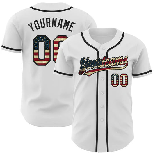 Custom White Vintage Flag-Black Authentic Baseball Jersey