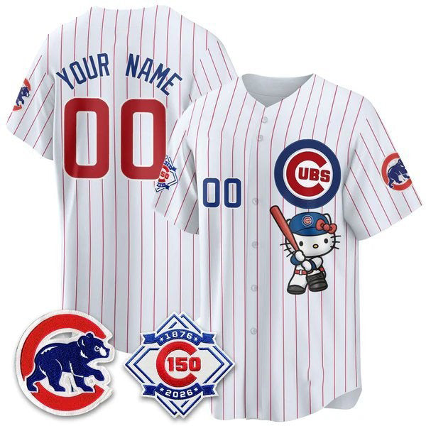 Custom Chicago Cubs Stripes White Fedasgoge Meow KT All Stitched  Jersey 2