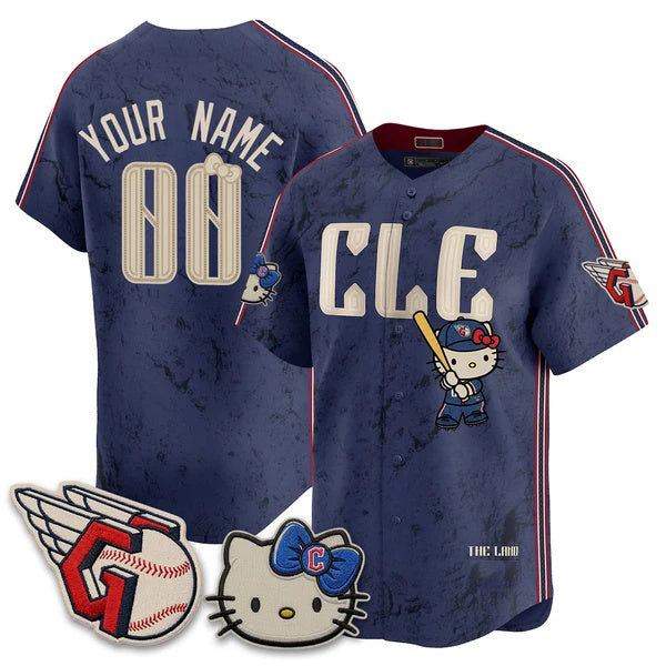 Custom Cleveland Guardians Navy Fedasgoge Meow KT Vapor Stitched Jersey