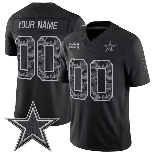 Custom D.Cowboys Active Player Black Fedasgoge F.U.S.E. 2026 Salute to Service Limited Stitched Jersey