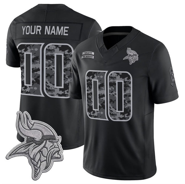 Custom MN.Vikings Active Player Black Fedasgoge F.U.S.E. 2026 Salute to Service Limited Stitched Jersey