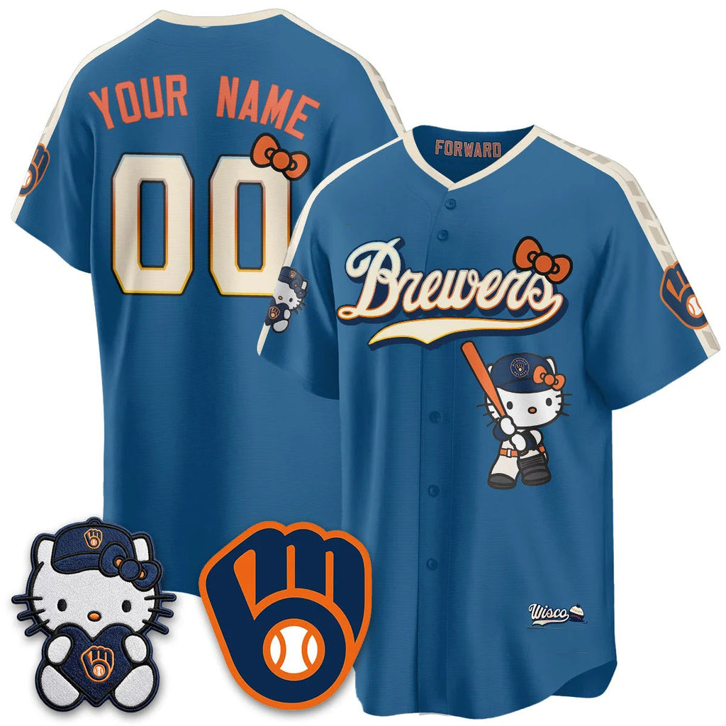 Custom Milwaukee Brewers Mineral Blue Fedasgoge Meow KT Night Vapor Limited All Stitched Jersey