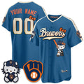 Custom Milwaukee Brewers Mineral Blue Fedasgoge Meow KT Night Vapor Limited All Stitched Jersey