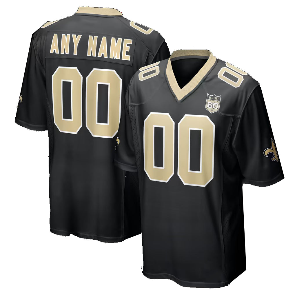 Custom NO.Saints Black Fedasgoge 60th Season Game Jersey