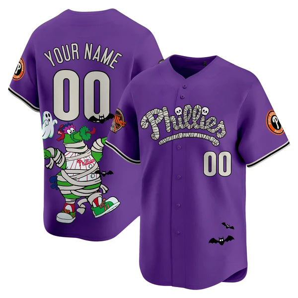 Custom Philadelphia Phillies Purple Fedasgoge Phanatic Halloween Vapor Limited Printed Jersey