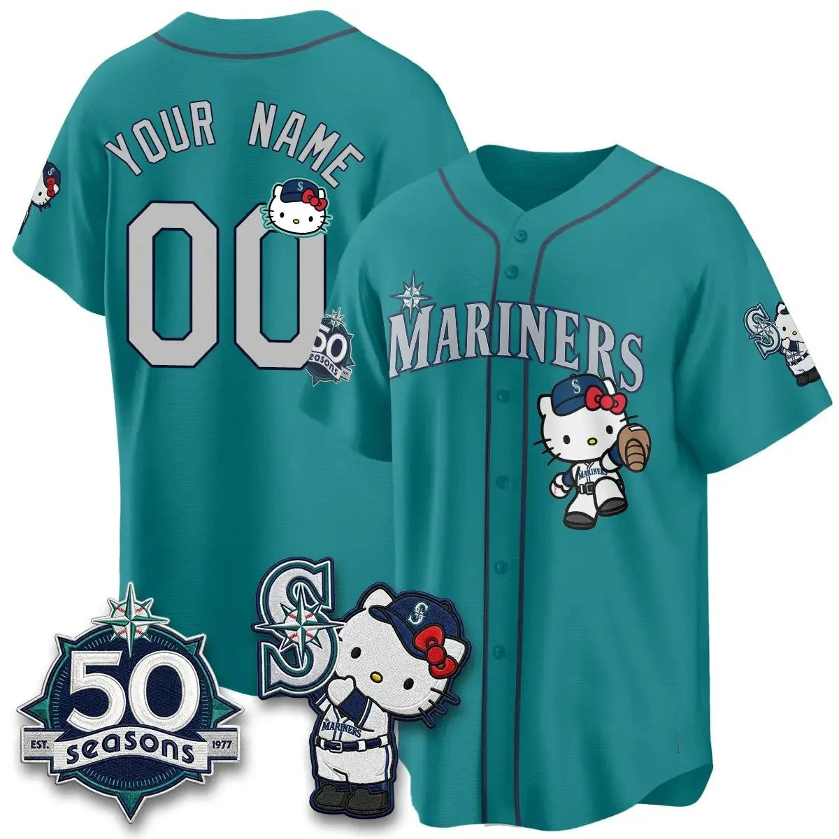 Custom Seattle Mariners x Meow KT Night Aqua Fedasgoge Limited Jersey - All Stitched V2