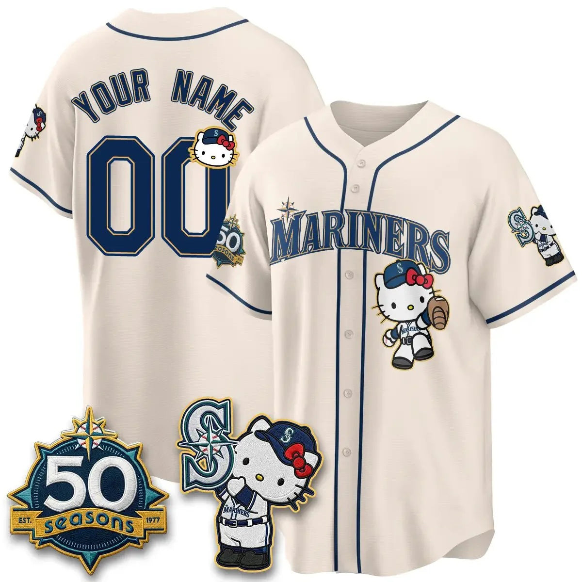 Custom Seattle Mariners x Meow KT Night Cream Fedasgoge Limited Jersey - All Stitched V2