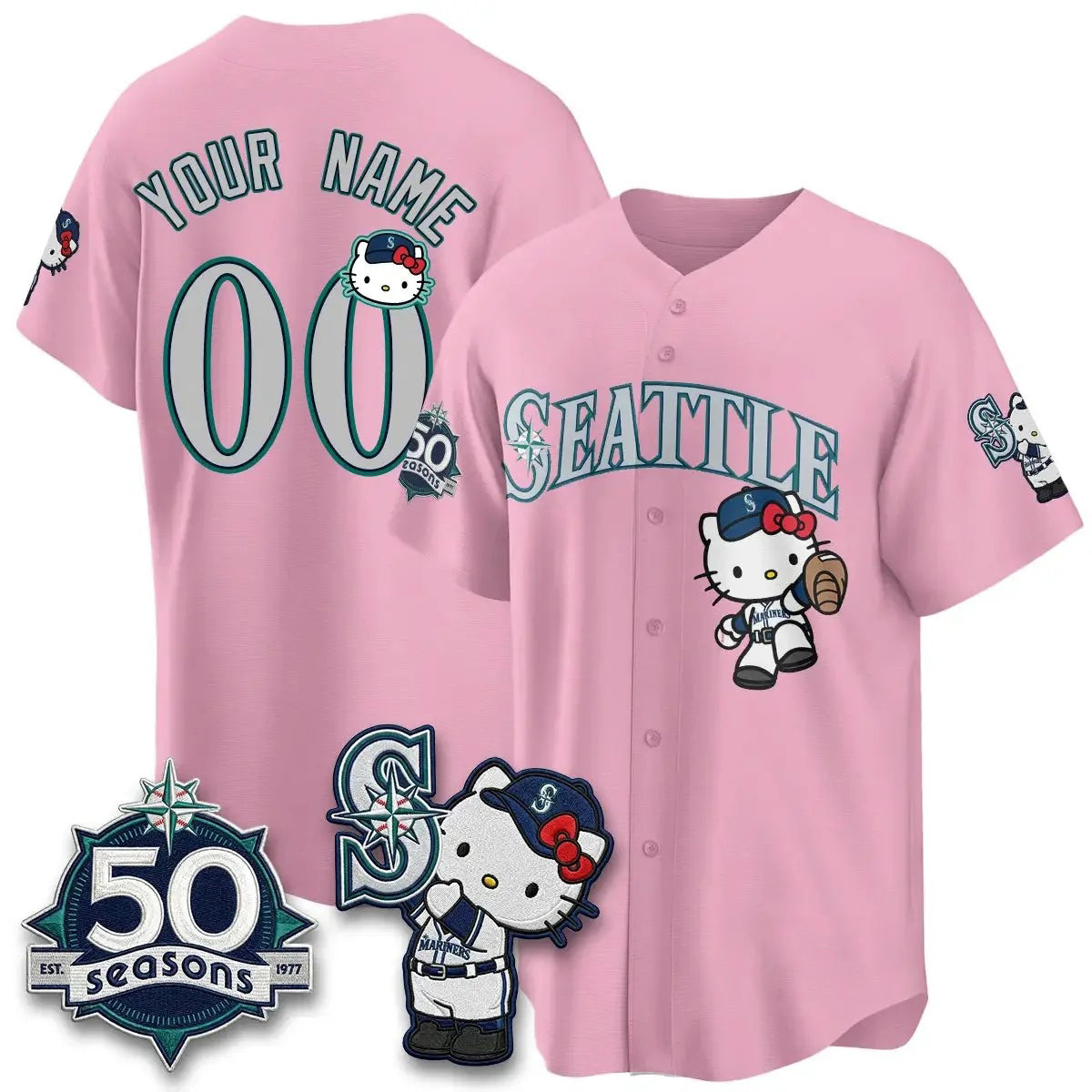 Custom Seattle Mariners x Meow KT Night Pink Fedasgoge Limited Jersey - All Stitched V2