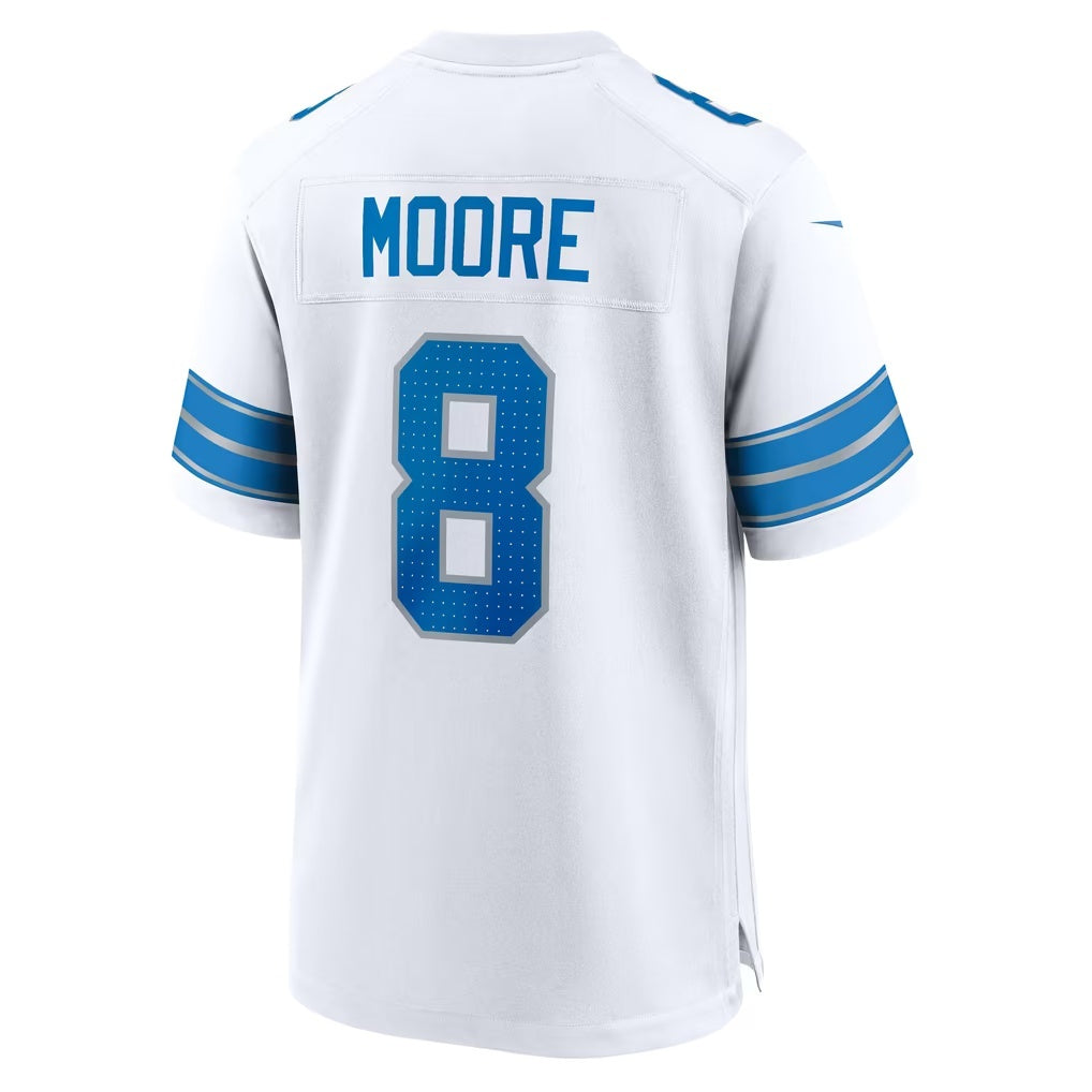D.Lions #8 Derrick Moore White Game Football jersey Fedasgoge