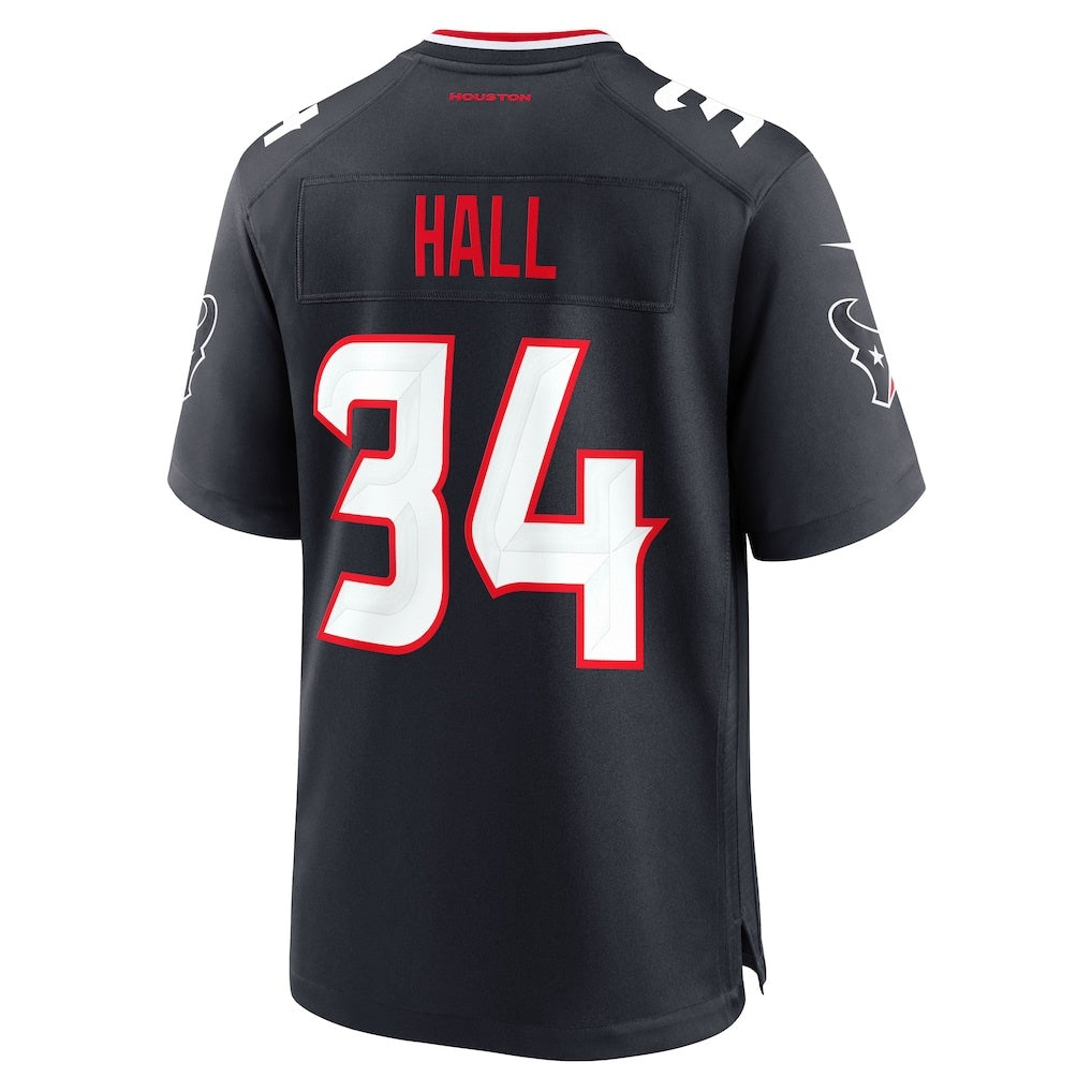 H.Texans #34 Bryce Hall Navy Team Game Jersey Fedasgoge