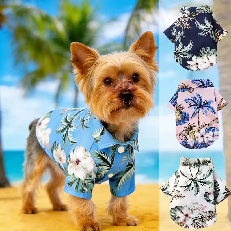 Hawaiian Style Pet Dog Clothe Summer SandBeach Dog Shirts for Small Medium Dogs Puppy Cat Clothing Ropa Perro Pug French Bulldog - Blue