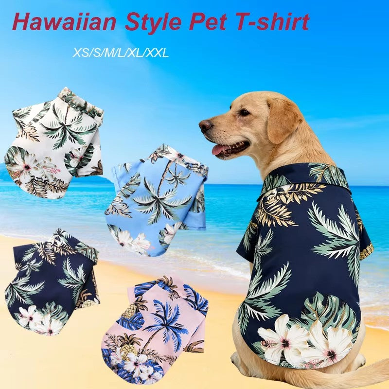 Hawaiian Style Pet Dog Clothe Summer SandBeach Dog Shirts for Small Medium Dogs Puppy Cat Clothing Ropa Perro Pug French Bulldog - Navy
