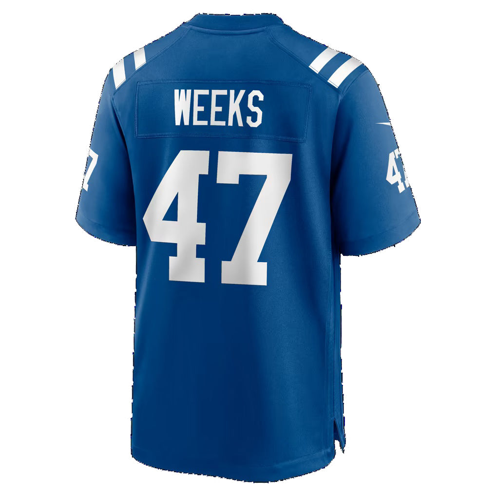 IN.Colts #47 West Weeks Royal Team Game Football jersey Fedasgoge