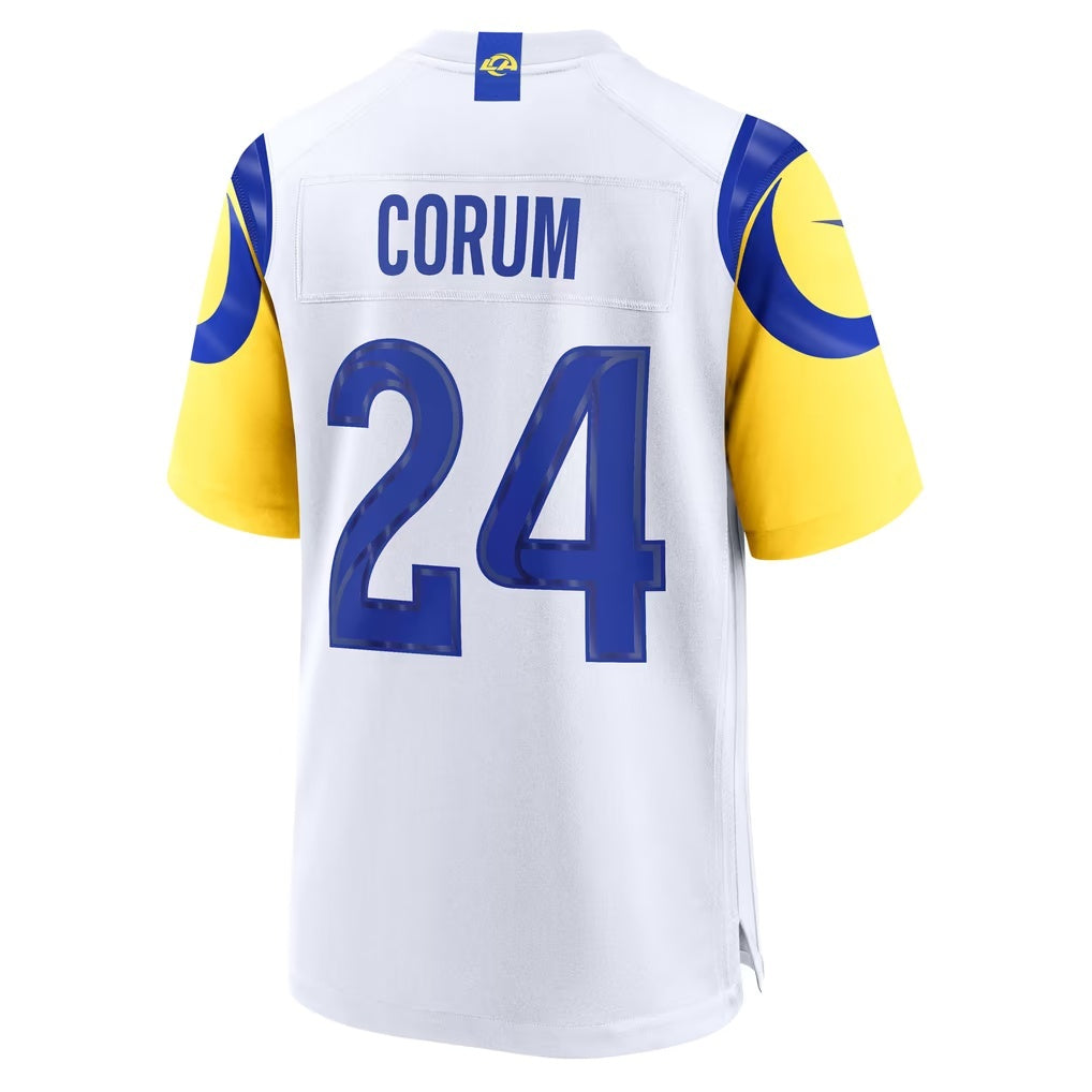 LA.Rams #24 Blake Corum White Game Football jersey Fedasgoge