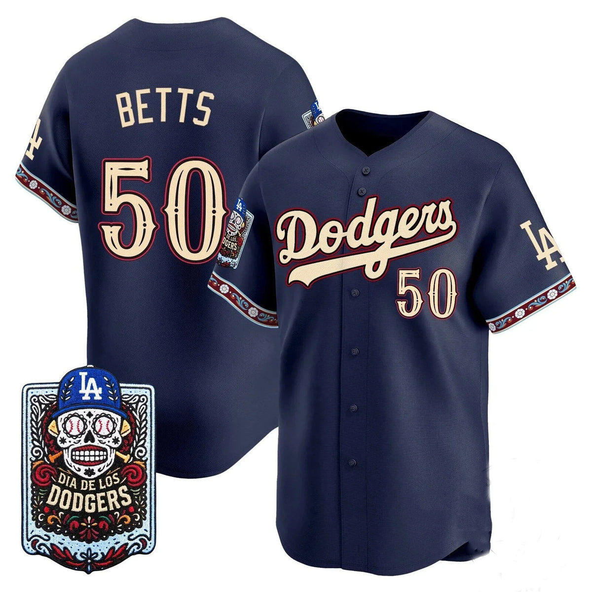 Los Angeles Dodgers #50 Mookie Betts x Dia De Los Muertos Navy 2026 Baseball jersey Fedasgoge