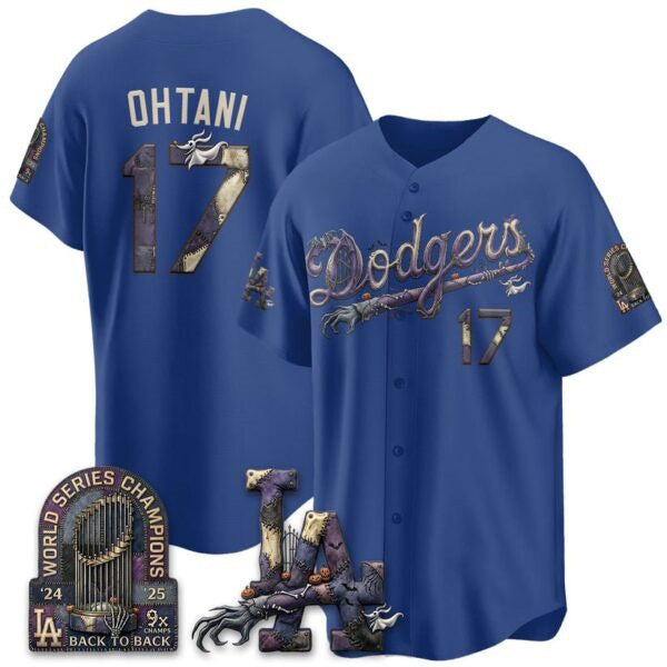 Los Angeles Dodgers #17 Shohei Ohtani Royal Fedasgoge Nightmare Halloween Edition Baseball Jersey