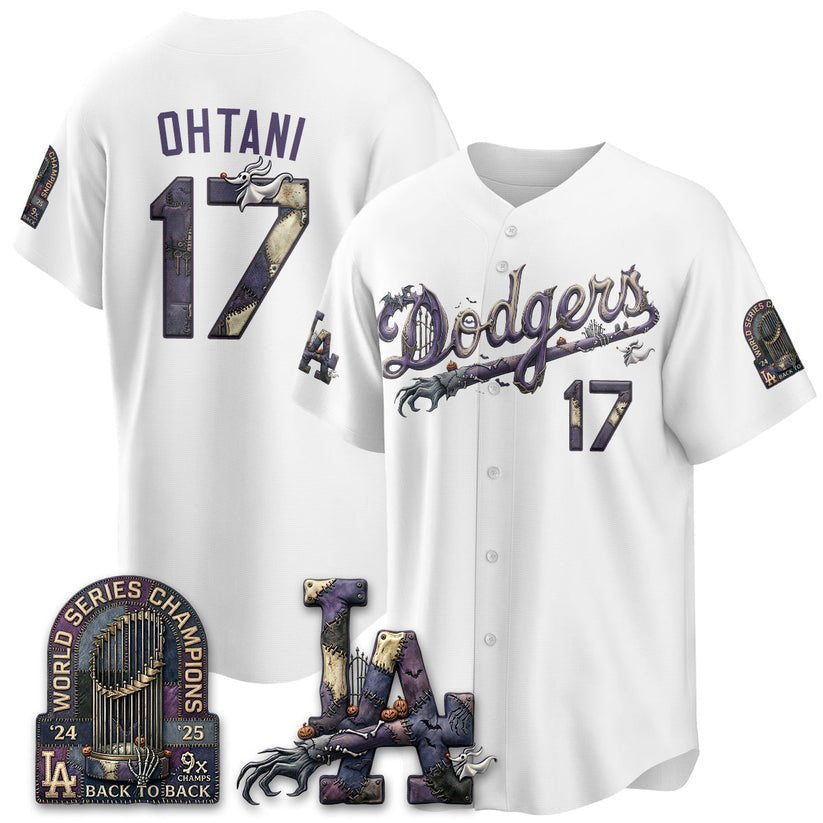 Los Angeles Dodgers #17 Shohei Ohtani White Fedasgoge Nightmare Halloween Edition Baseball Jersey