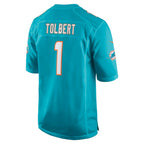 M.Dolphins #1 Jalen Tolbert Aqua Team Game Jersey Fedasgoge
