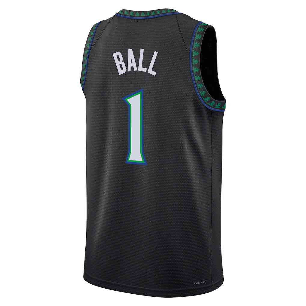 M.Timberwolves #1 LaMelo Ball Black Statement Edition Swingman Basketball Jersey Fedasgoge