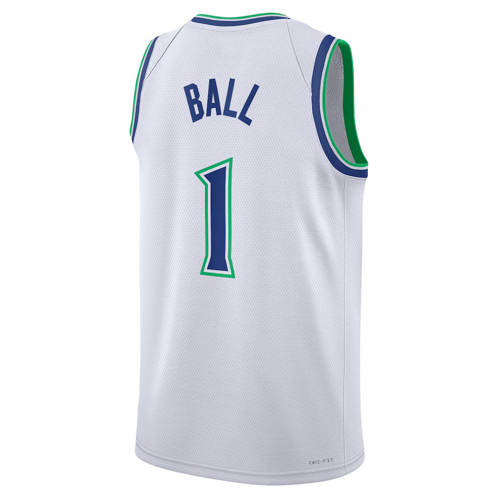 M.Timberwolves #1 LaMelo Ball White Association Edition Swingman Basketball Jersey Fedasgoge